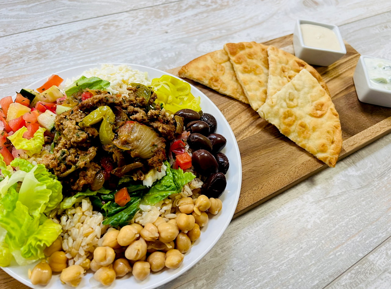 Grab 'n Go Greek Ground Lamb Bowl by Chef Mulu Abate