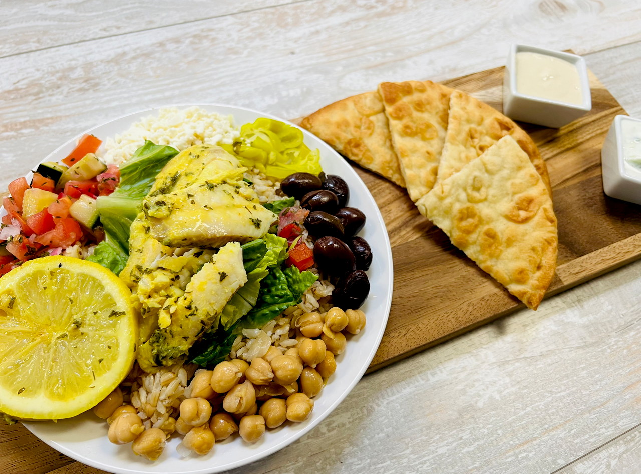 Greek Lemon Baked Fish Bowl by Chef Mulu Abate