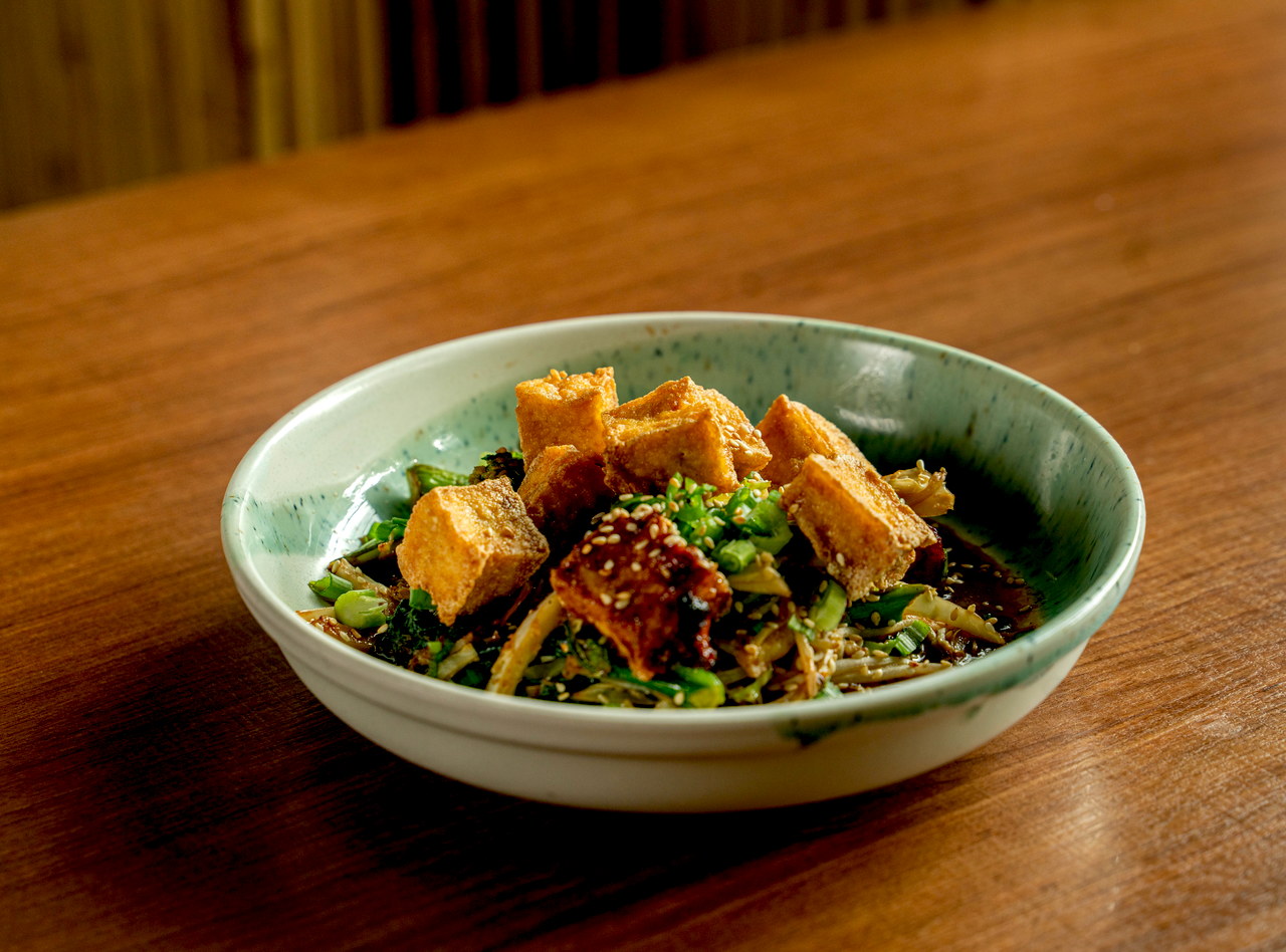 Gluten Free Stir Fried Tofu with Vegetables Vermicelli Bowl by Chef Kevin Nguyen