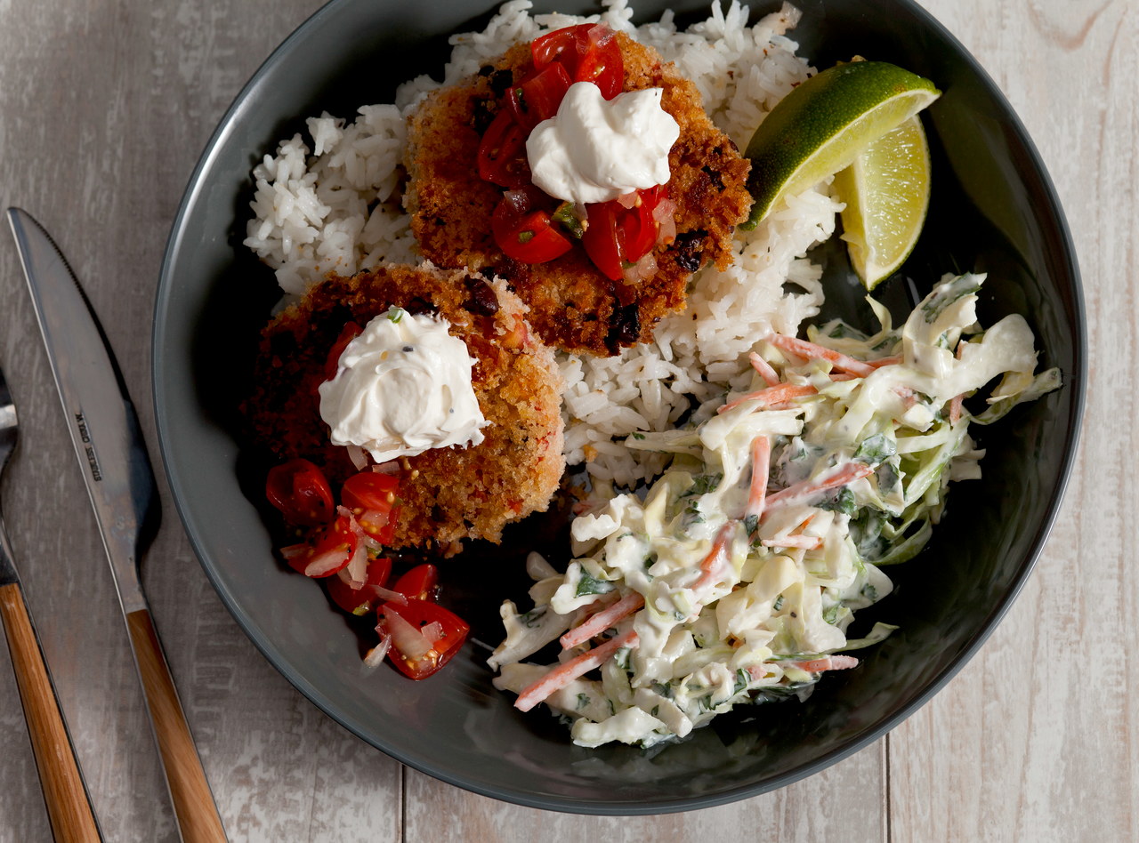 Panko Crusted Black Bean Cakes by Chef Katie Cox