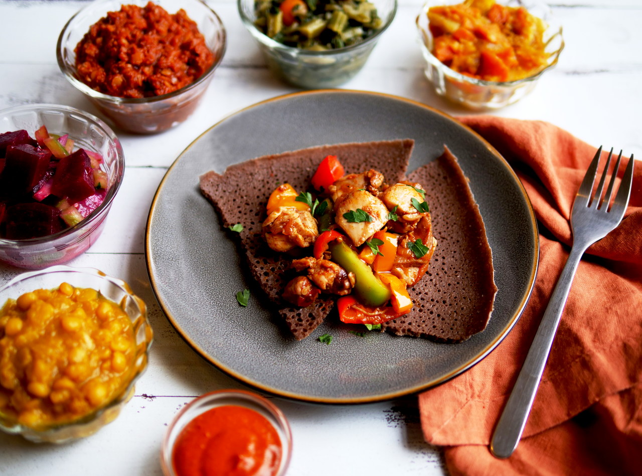 Ethiopian Chicken Tibs Platter by Chef Mulu Abate
