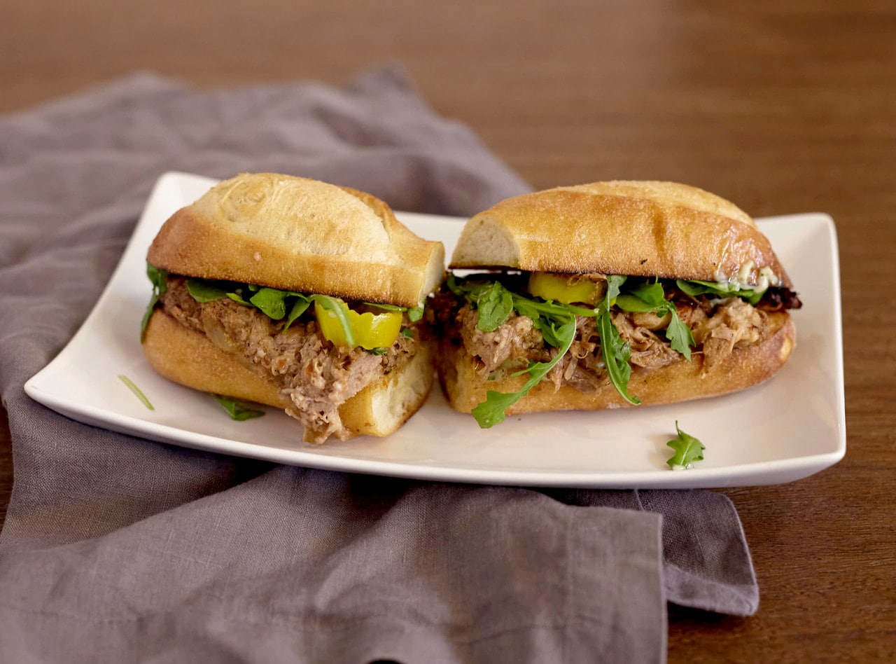 Gluten Free Pork with Kale Pesto Baguette Sandwich with Side Salad by Chef Lilly Gjekmarkaj