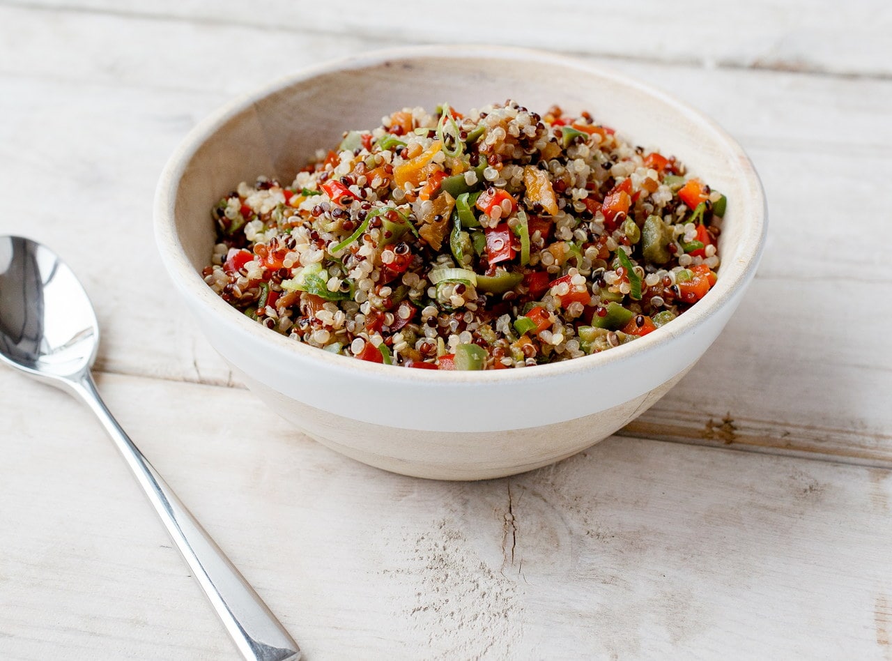 Quinoa Salad with Olives, Apricots and Peppers by Chef Travis Bettinson