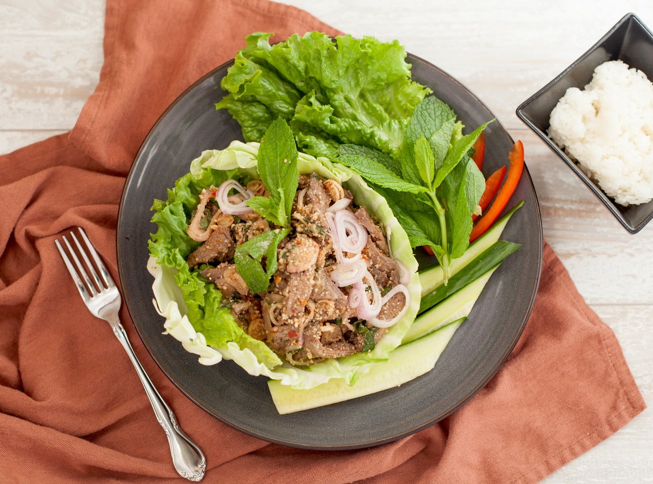 Gluten Free Grilled Beef Nam Tok Salad Boxed Lunch by Chef Tanya Jirapol