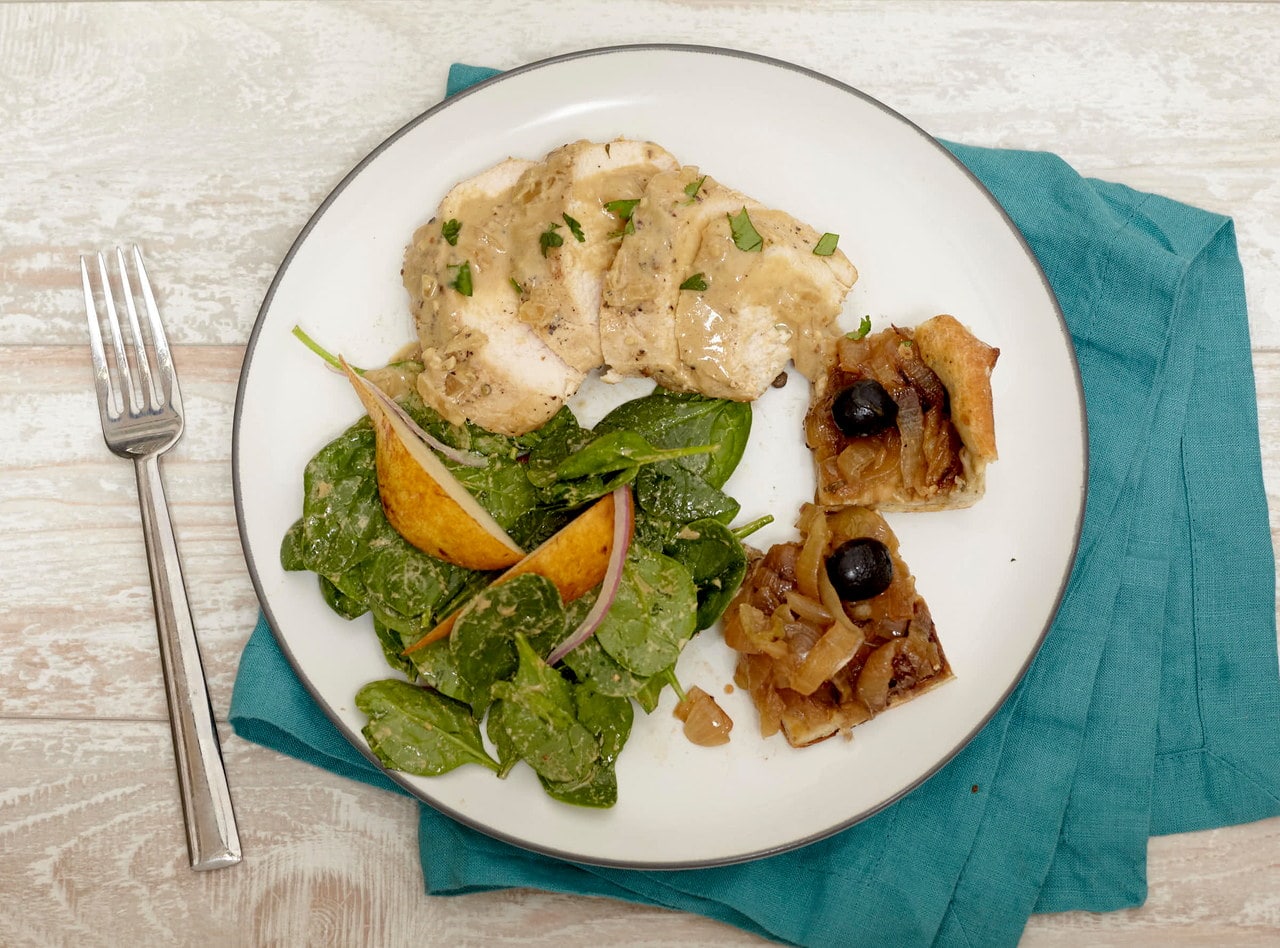Mustard Chicken with Spinach Salad by Chef Christophe