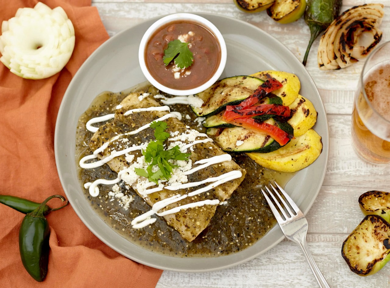 Roasted Tomatillo Pork Enchiladas Boxed Lunch by Chef Frankie Morales