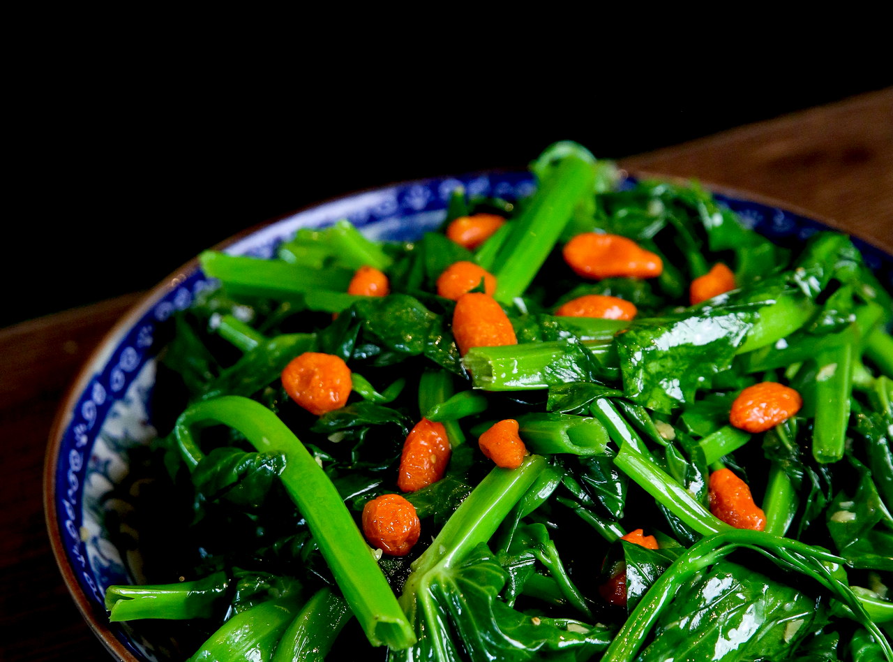Stir-Fried Pea Shoots and Goji Berries by Chef Paul Zhang
