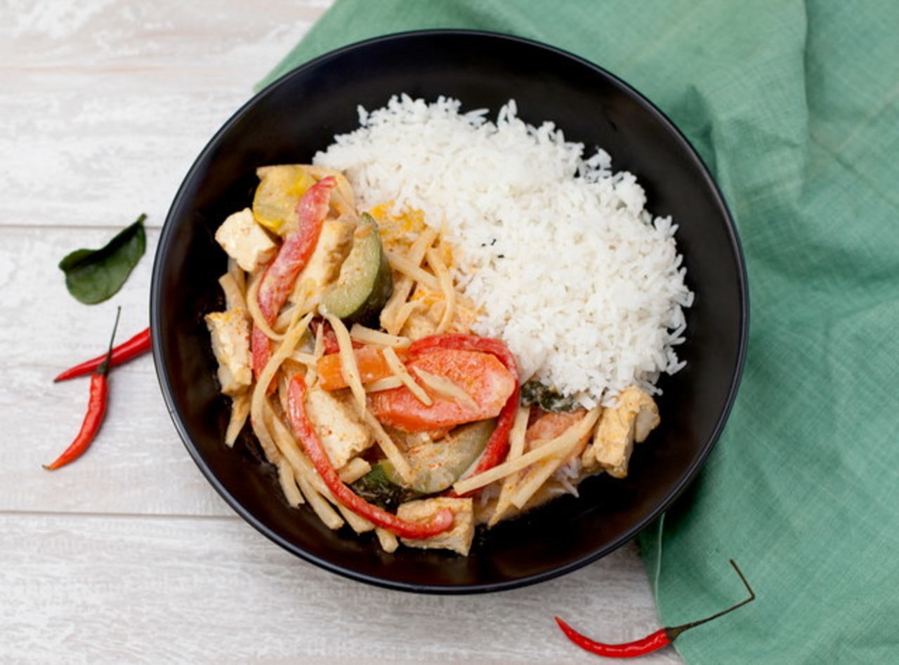 Red Curry with Tofu Boxed Lunch by Chef Tanya Jirapol