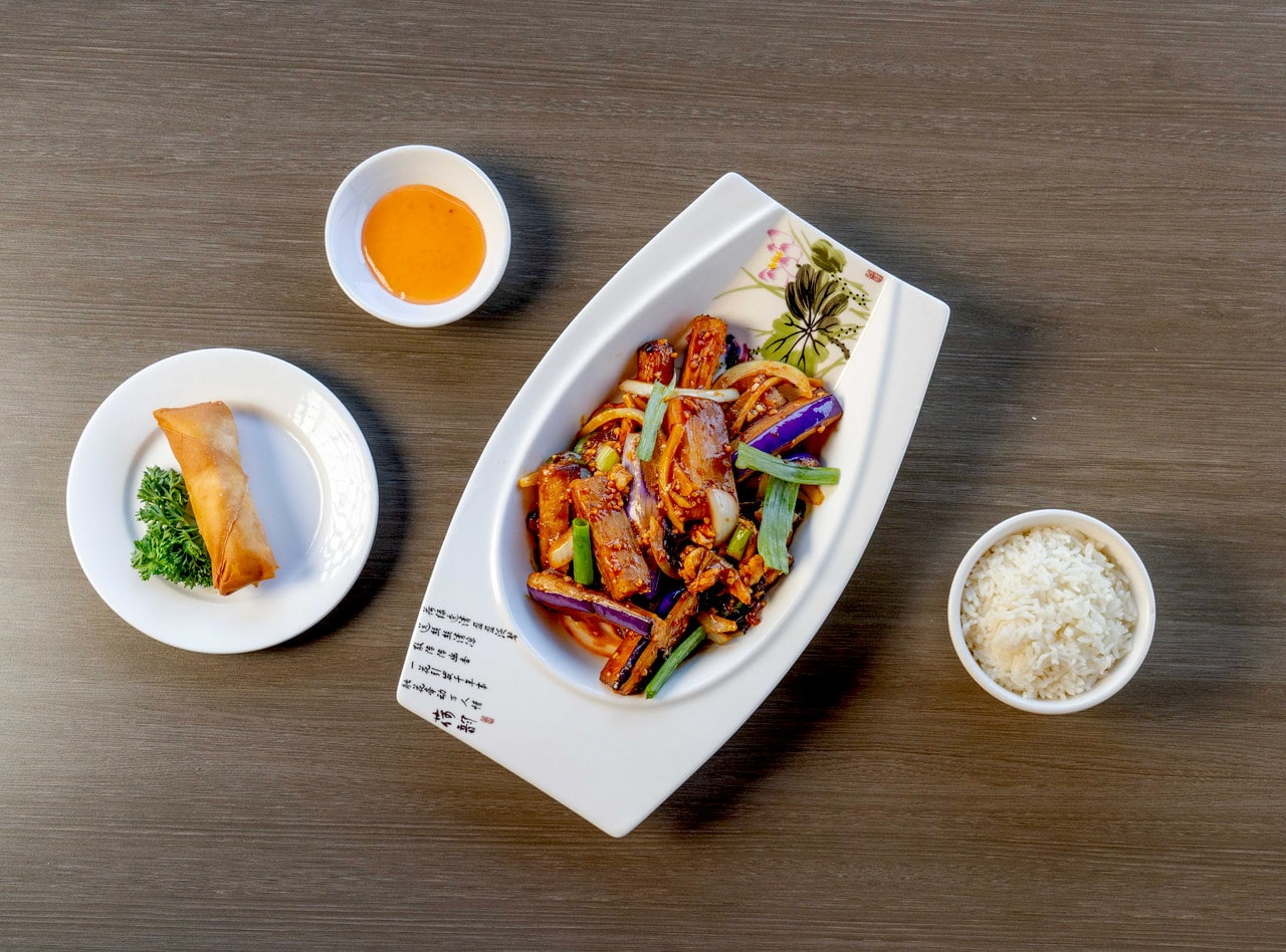 Eggplant with Shredded Pork in Chili & Garlic Sauce Plate by Chef James Zhou