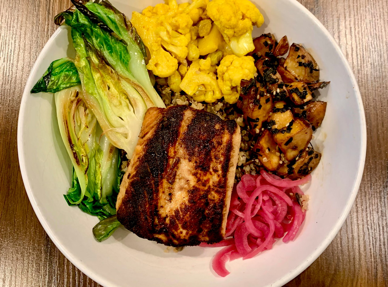 BYO Miso Salmon Bloom Rice Bowl by Chef Carlos Beltre