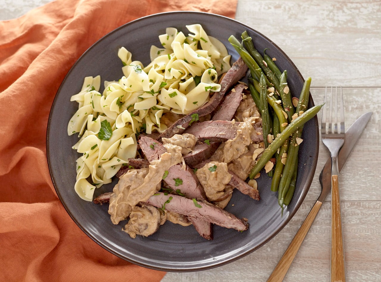 Flank Steak Stroganoff with Smashed Red Potatoes by Chef Jenn Strange • Corporate Catering in