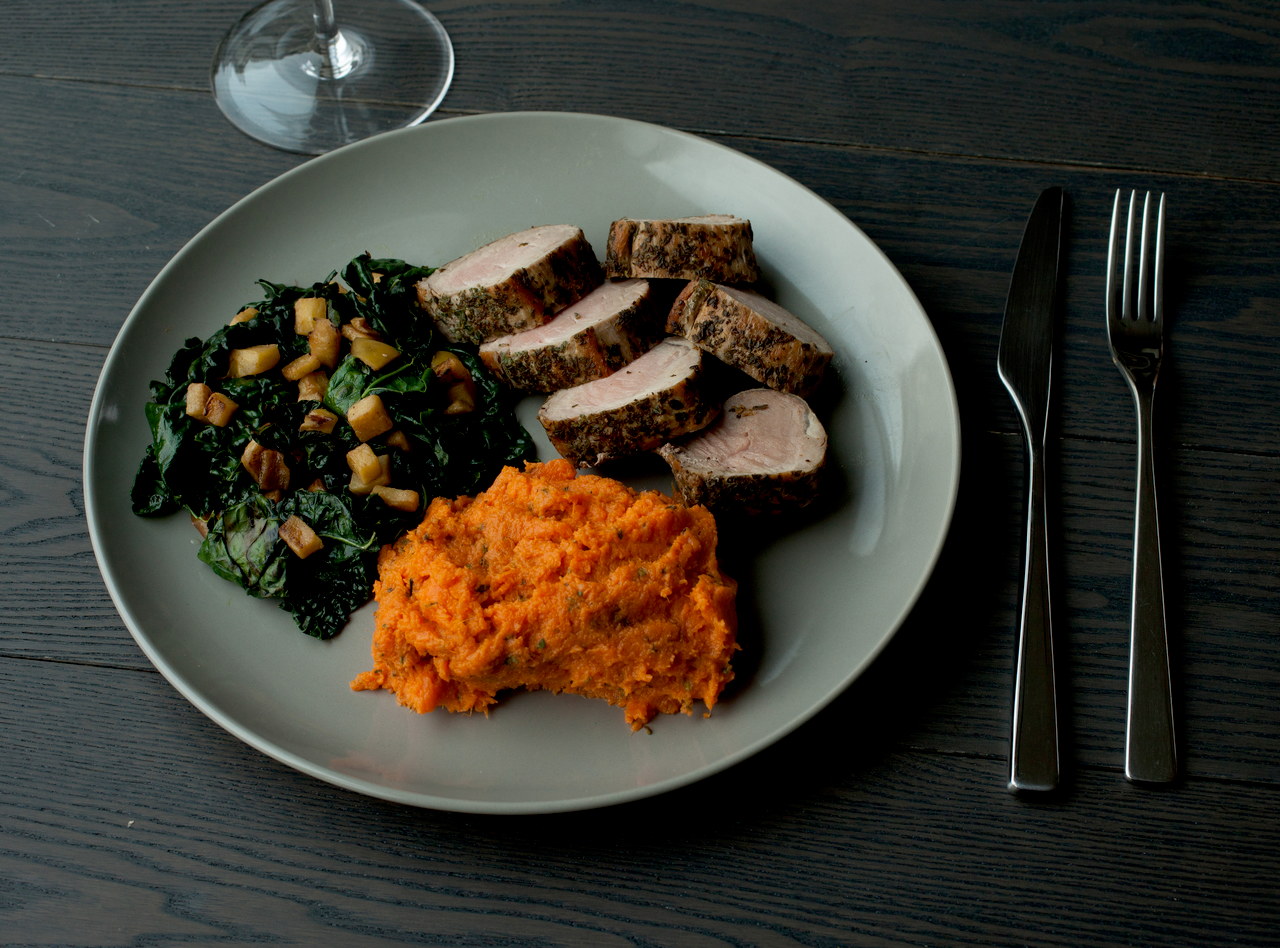 Pork Tenderloin with Yams and Kale by Chef Katie Peterson